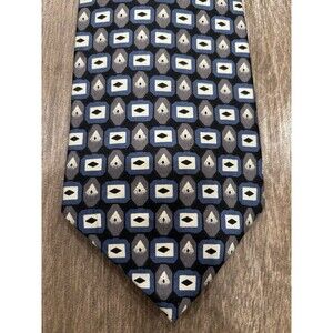 Oscar Della Renta Men’s Silk Geometric Blue-gray Necktie Made In USA